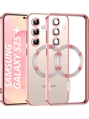 Teknomoda Samsung Galaxy S25 PLUS Kılıf Kamera Lens Korumalı Renkli Magsafe Şeffaf Silikon Rose Gold