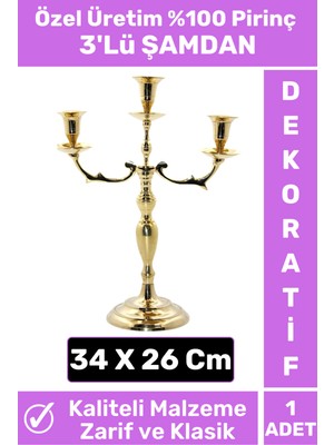 Feyza Design Şık Üçlü Pirinç Dekoratif Mumluk Seti, Hediyelik Tasarım