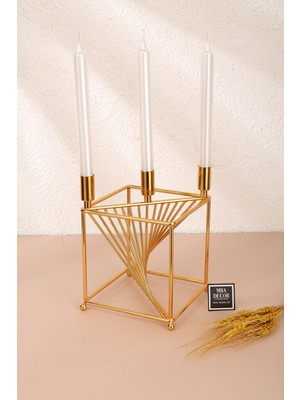 Feyza Design Şamdan Üçlü Metal Gold 20CM Dekoratif Mumluk Seti Ev Dekorasyonu