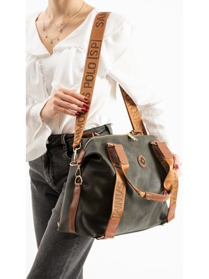 Sanmorris Kadın Çok Gözlü Büyük Boy Ayarlanabilir Haki Renk Çapraz Askılı El ve Omuz Çantası