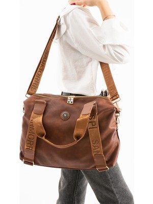 Sanmorris Kadın Çok Gözlü Büyük Boy Ayarlanabilir Taba Mat Renk Çapraz Askılı El ve Omuz Çantası