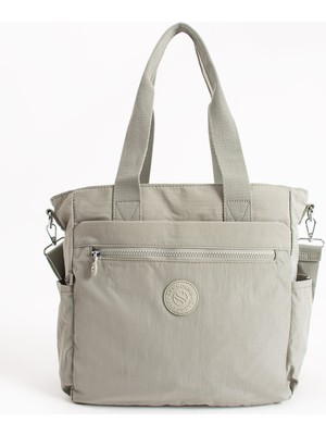 Sanmorris Kadın Büyük Boy Bölmeli Suya Dayanıklı Paraşüt Kumaş Çapraz ve Omuz Askılı Açık Gri Rengi Çanta