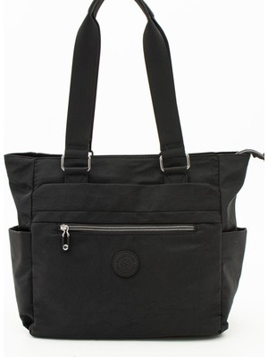 Sanmorris Kadın Çok Gözlü Kullanışlı Suya Dayanıklı Saten Kumaş Siyah Renk El ve Omuz Çantası