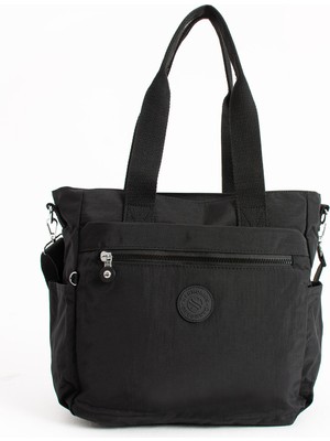 Sanmorris Kadın Büyük Boy Bölmeli Suya Dayanıklı Paraşüt Kumaş Çapraz ve Omuz Askılı Siyah Rengi Çanta