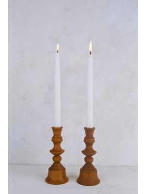 Feyza Design Ahşap Çan Model Şamdan Seti, Dekoratif 17 cm ve 17 Cm, Şık Aydınlatma