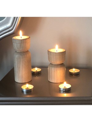 Feyza Design El Yapımı Bej Ahşap Mumluk Seti, Şık ve Doğal Dekorasyon Parçası