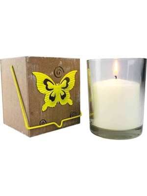 Feyza Design Renkli Metal Kelebekli Ahşap Fener Mumluk 11X11X13CM