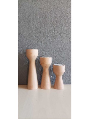 Feyza Design 3’lü Ahşap Şamdan Seti, Şık ve Modern Dekorasyon Için Ideal