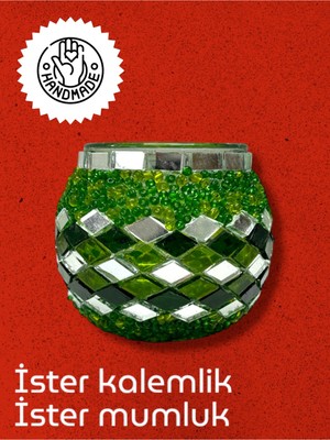 Feyza Design El Yapımı Mozaik Mumluk, 10X10 Cm, Şık ve Zarif Masaüstü Dekorasyonu