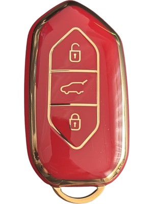 Autohan Keys Togg T10X 3 Tuşlu Smart Nano Koruma Anahtar Kılıfı Kırmızı Altın Gold Renk Yüksek Kalite