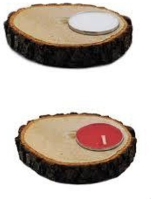 Feyza Design Doğal Ahşap Kütük Mumluk 15'li, Zarif ve Şık Nişan Nikah Süsü