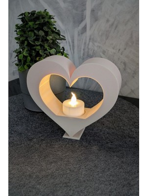 Feyza Design Kalp Şekilli LED Mumluk, Dekoratif Plastik Obje, Sevgililer Günü Hediye