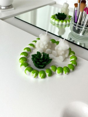 Feyza Design Kalp Beton Takı Tabağı, 2 Ayıcık ve Çiçekli Mum Seti