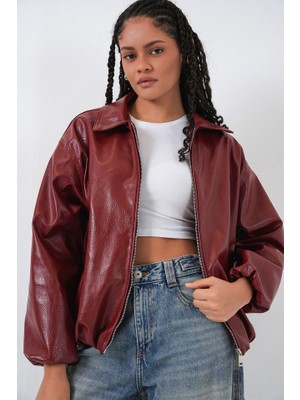 Oversize Suni Deri Ceket 1049 - Kiremit