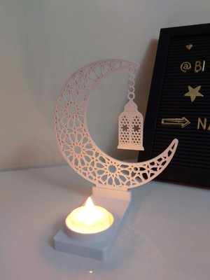 Feyza Design Islami Ay Yıldız Cami Desenli LED Mumluk, Ramazan Dekorasyonu