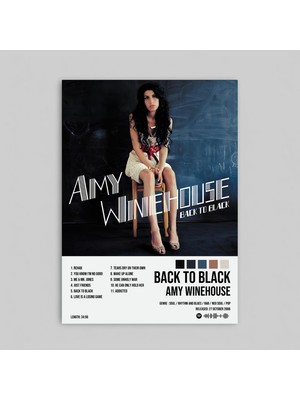 Orendart Amy Winehouse - Back To Black Albüm Spotify Çerçeveli - Çerçevesiz Poster Tablo