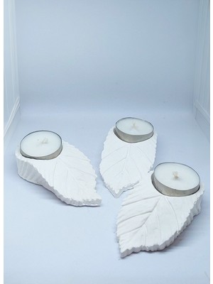 Feyza Design Şık Üçlü Yaprak Tasarımlı Tealight Mumluk Seti