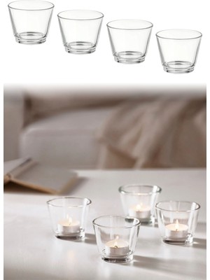Feyza Design Şeffaf Cam Tealight Mumluk Seti, 4’lü, 6cm, Şık Dekoratif Şamdanler