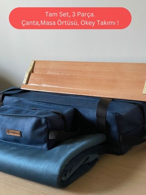 Mady Aksesuar Okey Takım Çantası Koyu Lacivert, Oyun Masası Örtüsü, Ahşap Okey Takımı Seti