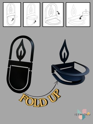 Feyza Design Katlanabilir Metal Mumluk, Siyah, Kendin Yap, Dkp Çelik, Şık ve Pratik Tasarım