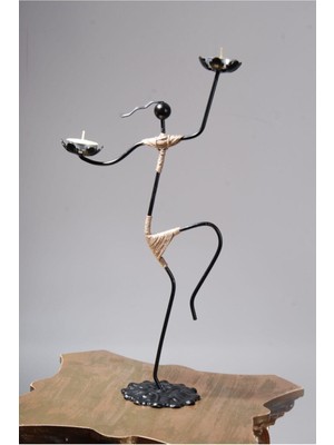 Feyza Design Dans Eden Kadın Figürlü Metal Dekoratif Mumluk, Şamdan ve Tealight Dahil