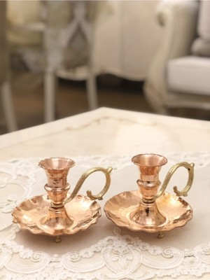 Feyza Design Bakır Fırfırlı Şamdan ve Mumluk, Şık ve Zarif Dekorasyon Parçası