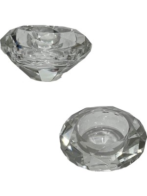 Feyza Design Fasetli Kristal Cam Tealight Mumluk 7x4 Cm, Şık ve Zarif Dekorasyon Parçası