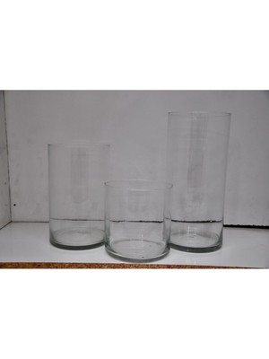 Feyza Design Şık 3'lü Büyük Cam Vazo ve Şamdan Seti, Modern Dekoratif Aksesuar