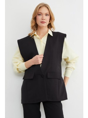 FullaModa Fleto Cepli  Tek Düğmeli  Yelek