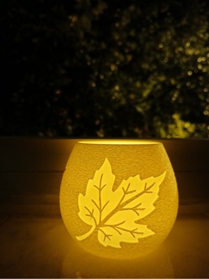 Feyza Design Yaprak Desenli Tealight Mumluk, LED Mum Dahil, Şık ve Zarif Tasarım