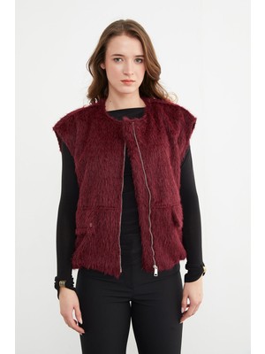 FullaModa Cep Detaylı  Bomber Pelüş Yelek