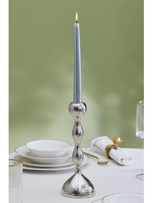 Feyza Design Elegant 23 cm Silver Single Candle Holder For Stylish Decor