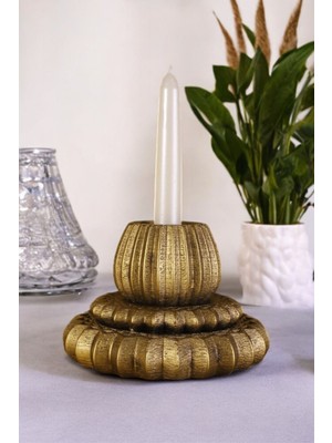 Feyza Design Şamdan Mumluk, Dekoratif Tealight, Altın Eskitme Renk, Şık Tasarım