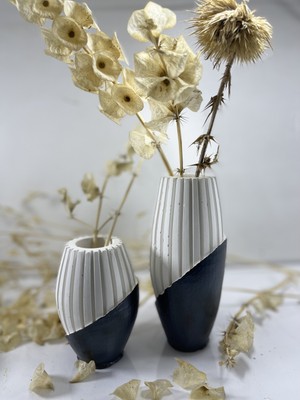 Feyza Design Şık Siyah Beyaz Vazo Seti, Modern Dekorasyon Için Ideal