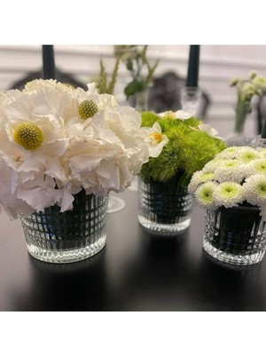 Feyza Design Şeffaf Kristal Kesme Mumluk Vazo 3’lü Set, Şık ve Zarif Dekorasyon Ürünleri