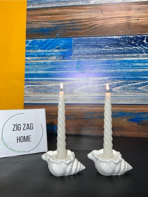 Feyza Design Bohem Tarz Deniz Kabuklu Şam Mumluk Çiftli Set