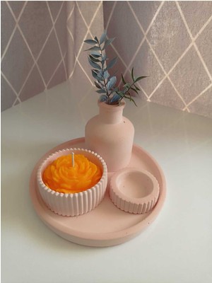 Feyza Design Şakayık Tasarımlı Şık Mum ve Vazo Seti, Ev Dekorasyonu Için Özel Tasarım