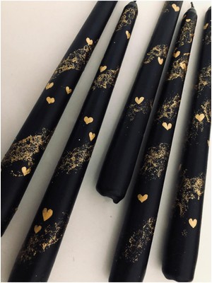 Feyza Design Şık Siyah Kalpli 3'lü Şamdan Seti, Yılbaşı Dekorasyonu Için Idealdir