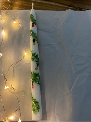 Feyza Design 2026 Yılbaşı Ağacı Desenli El Boyaması Şamdan Mum Seti