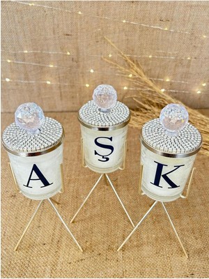 Feyza Design Şamdan ve Mumlarla Şık Dekoratif 3'lü Taş Detaylı Ayaklı Set