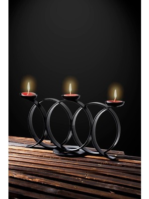 Feyza Design Halkalı Model Dekoratif Metal Ferforje Şamdan ve Tealight Mumluk