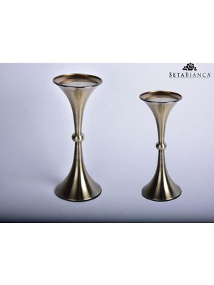 Feyza Design Şömine, Dekor ve Hediye Için Şık Bronz Mumluk, 32X15 Cm, Modern Tasarım