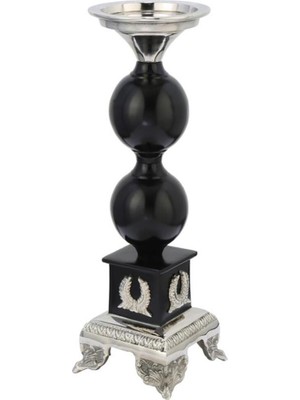 Feyza Design Şamdan Siyah Silver 40 Cm, Zarif Ev Dekorasyonu, Modern Tasarım