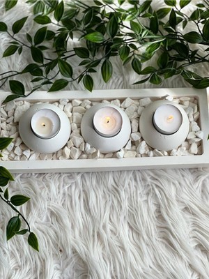 Feyza Design Şık Tabaklı Beton Mumluk Dekorasyon Seti, Elişi ve Zarif Tasarım