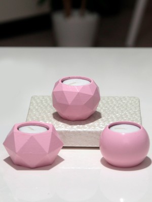 Feyza Design Soft Pembe Beton Tealight Mumluk Seti, Şık ve Modern Dekorasyon Için