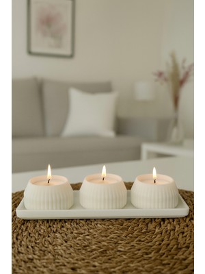 Feyza Design Şık Üçlü Dekoratif Mumluk Seti, Modern Tasarım, Renk Seçenekleri