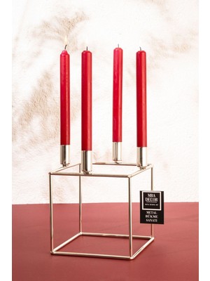 Feyza Design Dörtlü Metal Şamdan Mumluk Seti, 25CM, Paslanmaz Gümüş Kaplama