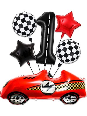 Bkmc Party Büyük Retro Kırmızı Yarış Araba Yaş Folyolu Lüks Doğum Günü Parti Seti Süsü