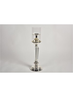 Feyza Design Parlak Kristal Şamdan, Uzun Gövde, Modern Tasarım, 12X46 Cm, Şık Dekorasyon