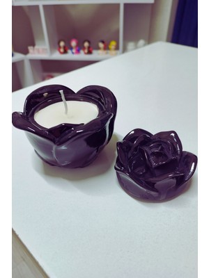 Feyza Design El Yapımı Gül Şeklinde Beton Mumluk, Kapaklı Dekoratif Aksesuar